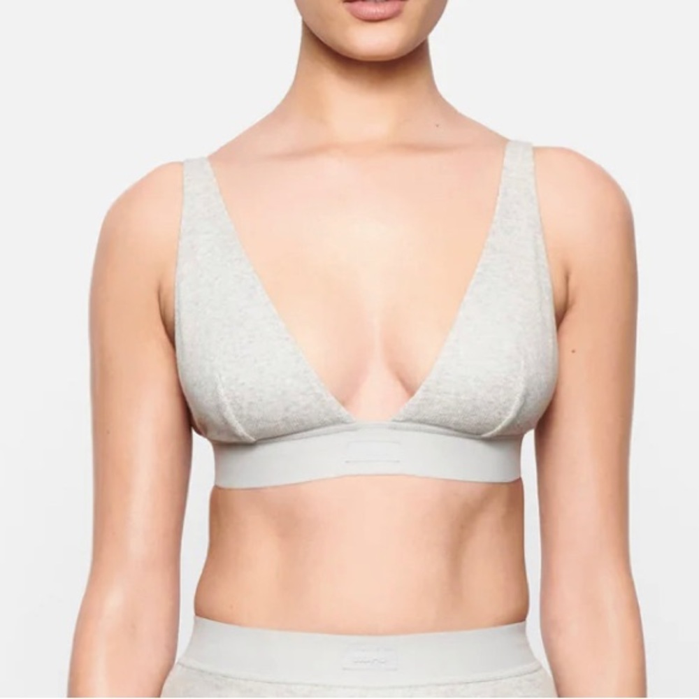 Skims Bralette Cotton Plunge Size Medium Grey